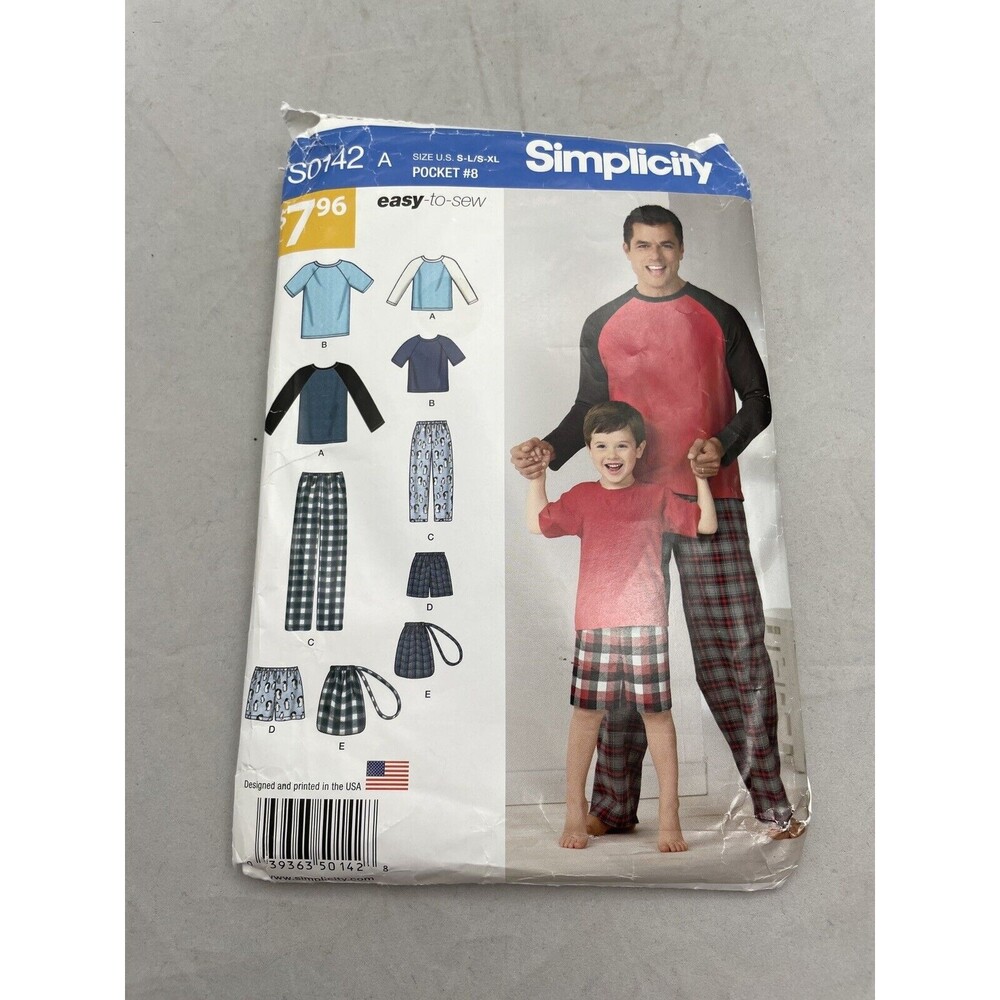 Simplicity Pattern S0142 Boys Dads Adult Pajamas Top Bags Loungewear Easy Sewing
